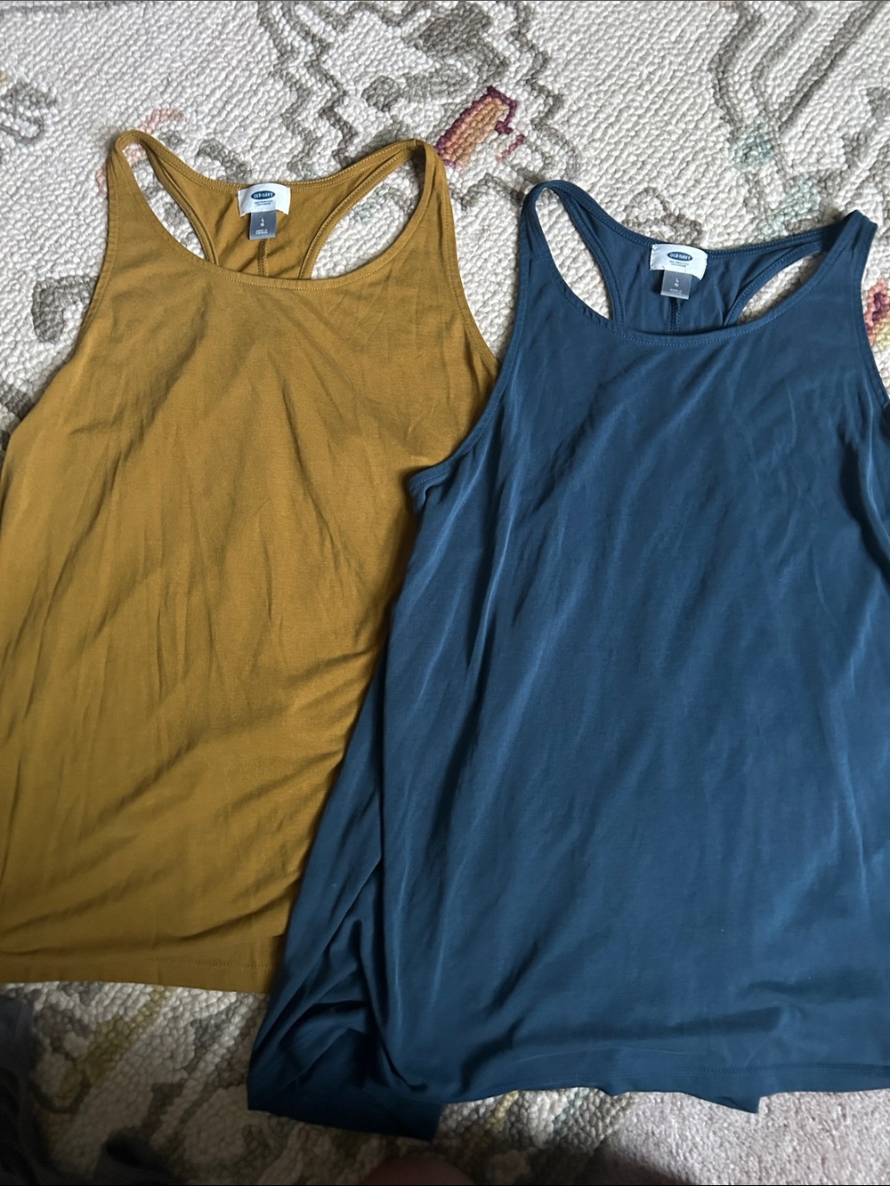 Old Navy Racerback Tank Tops — Mustard and Slate Blue